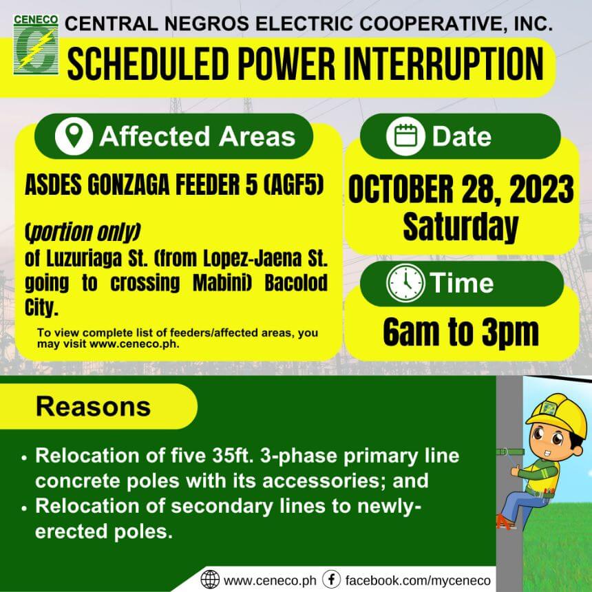 CENECO SETS POWER INTERRUPTIONS ON OCTOBER 28 AND 29