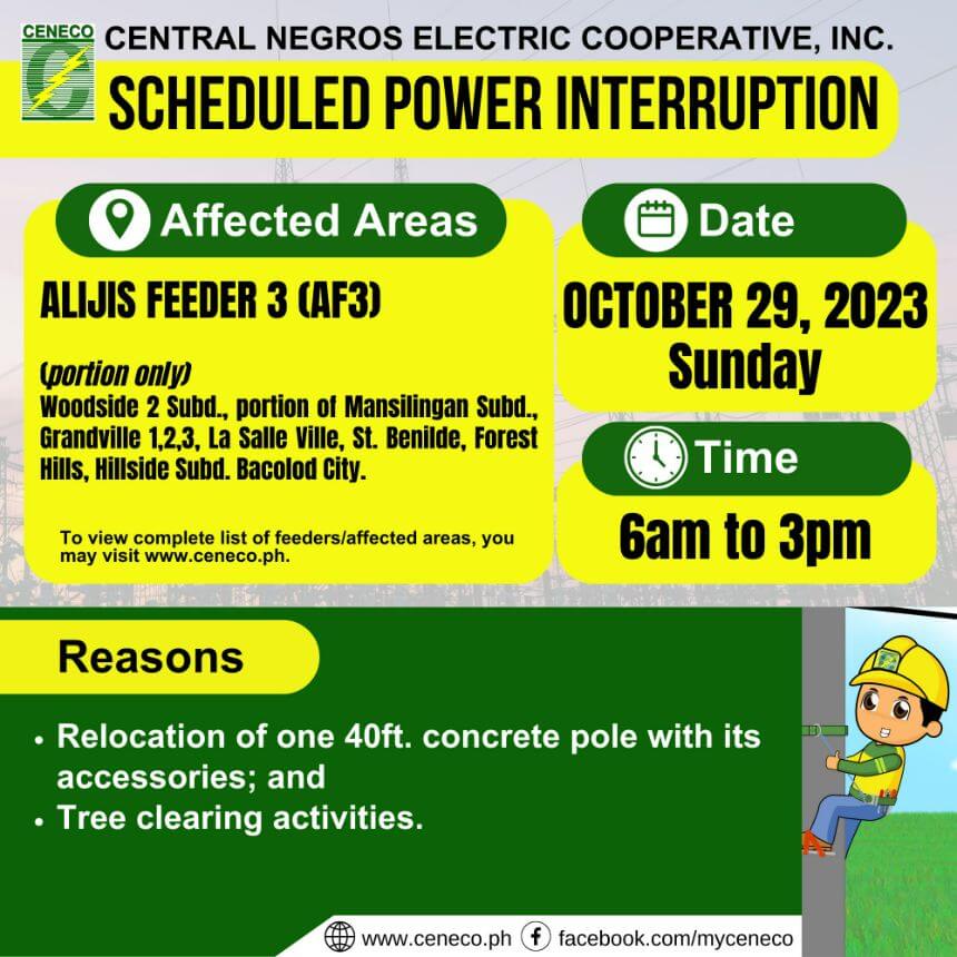 CENECO SETS POWER INTERRUPTIONS ON OCTOBER 28 AND 29