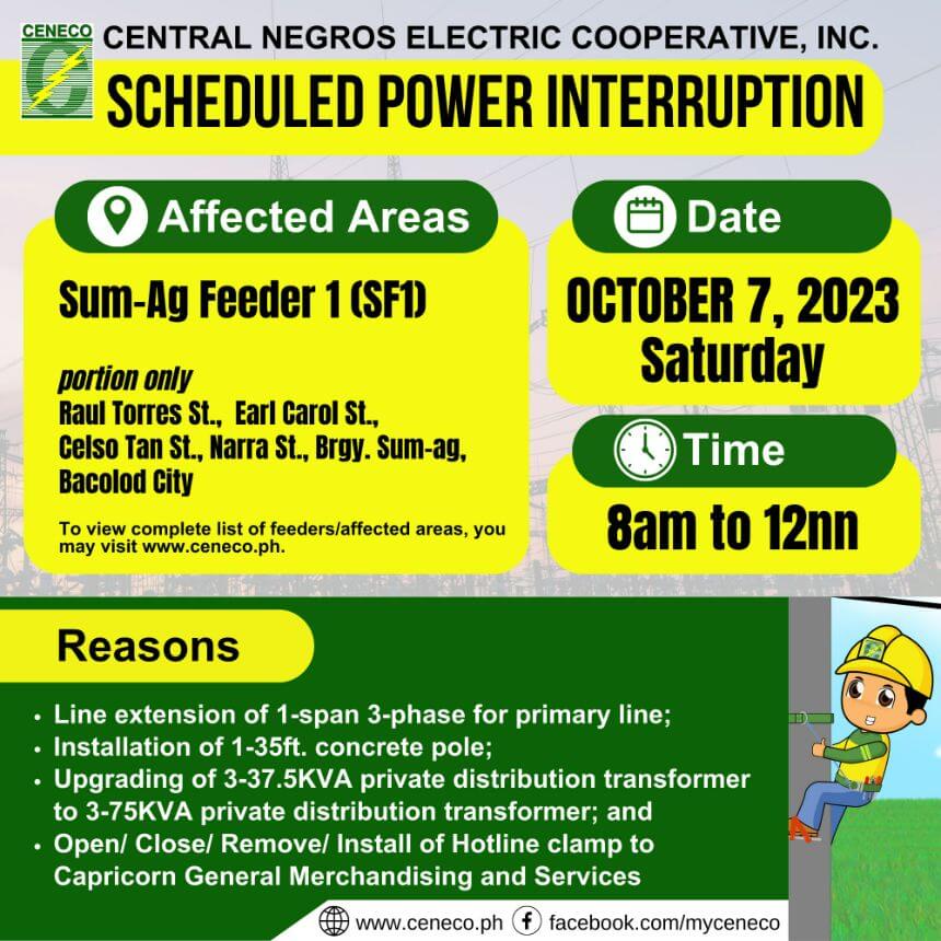 CENECO SETS POWER INTERRUPTIONS ON OCTOBER 7