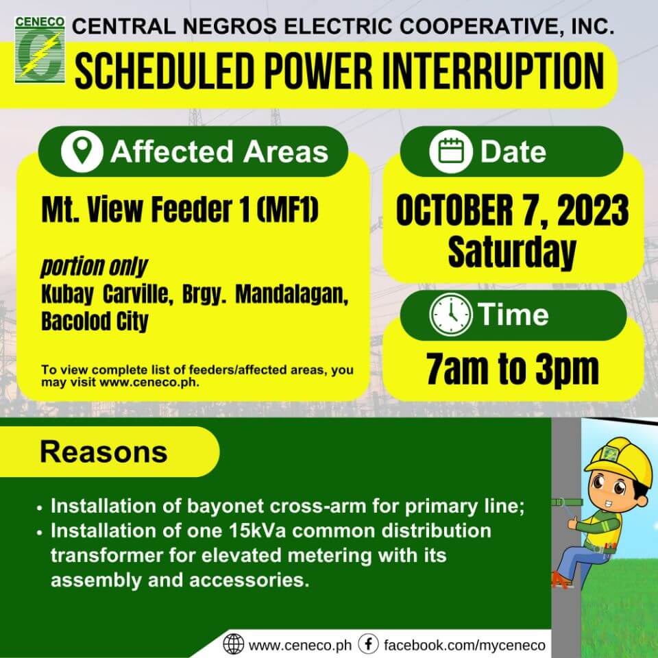 CENECO SETS POWER INTERRUPTIONS ON OCTOBER 7 AND 8