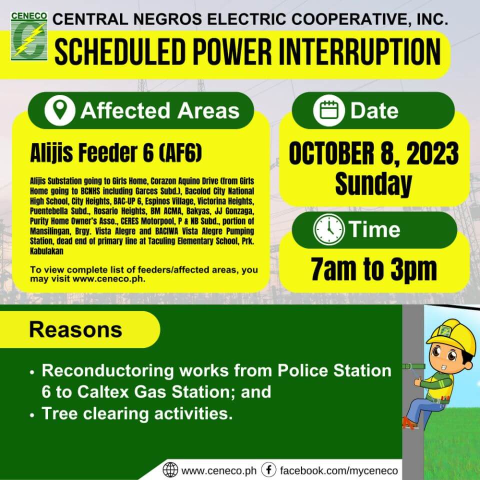 CENECO SETS POWER INTERRUPTIONS ON OCTOBER 7 AND 8