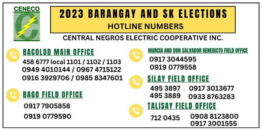 CENECO HOTLINE: 2023 Barangay and Sangguniang Kabataan Elections