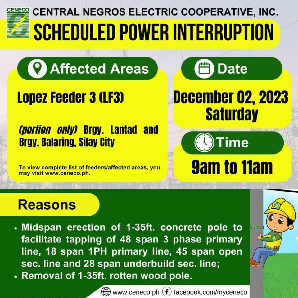 CENECO SETS POWER INTERRUPTION ON DECEMBER 2