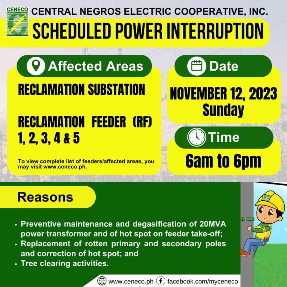 CENECO SETS POWER INTERRUPTIONS ON NOVEMBER 11 AND 12