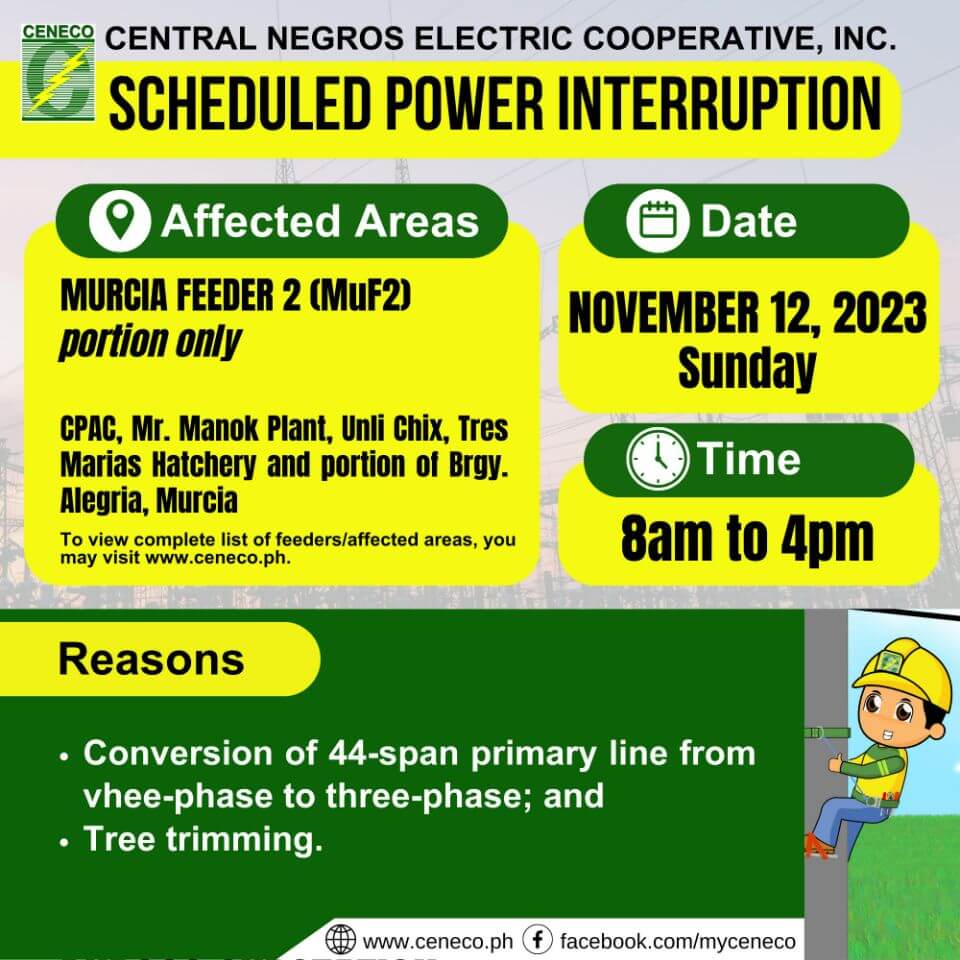 CENECO SETS POWER INTERRUPTIONS ON NOVEMBER 11 AND 12