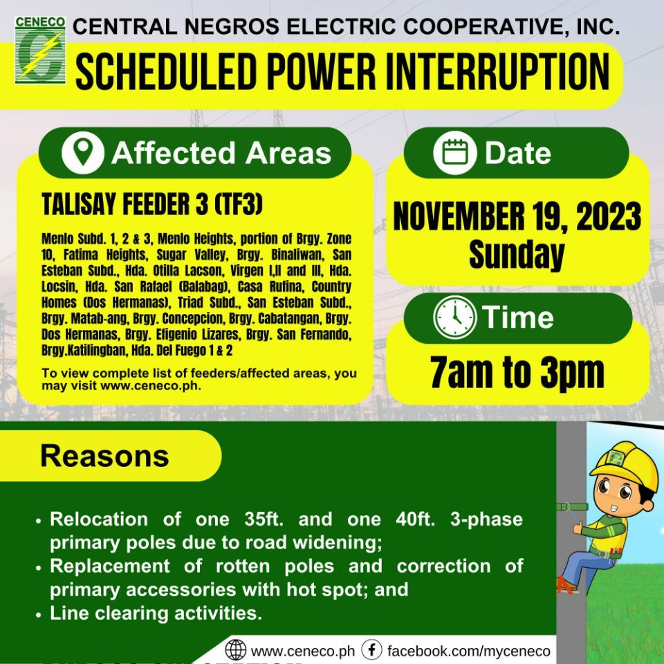 CENECO SETS POWER INTERRUPTION ON NOVEMBER 19