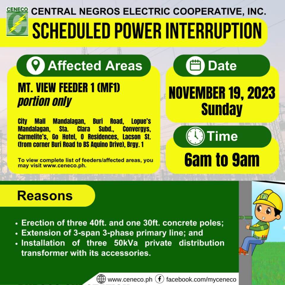 NGCP SETS POWER INTERRUPTIONS ON NOVEMBER 18, CENECO ON NOVEMBER 19