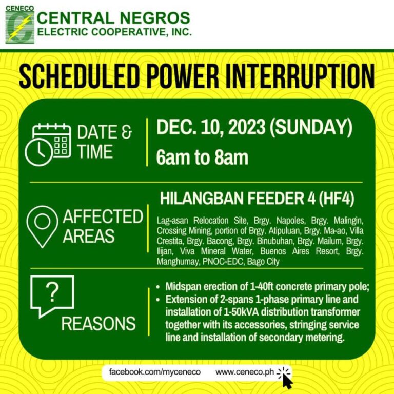 CENECO SETS POWER INTERRUPTIONS ON DECEMBER 10