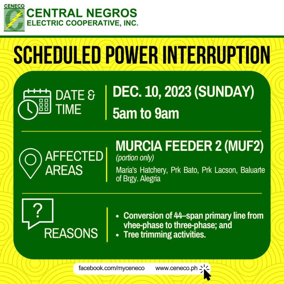 CENECO SETS POWER INTERRUPTIONS ON DECEMBER 10