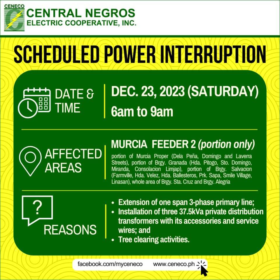 CENECO SETS POWER INTERRUPTIONS ON DECEMBER 23