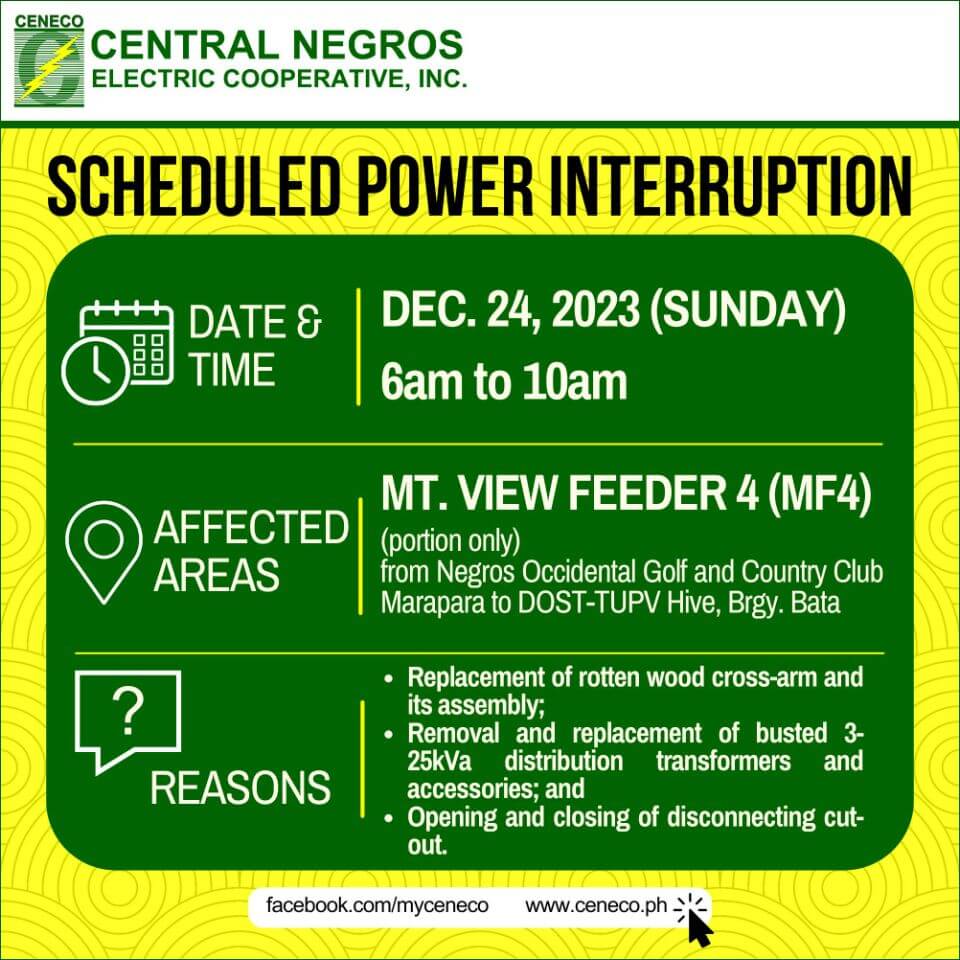 CENECO SETS POWER INTERRUPTION ON DECEMBER 24