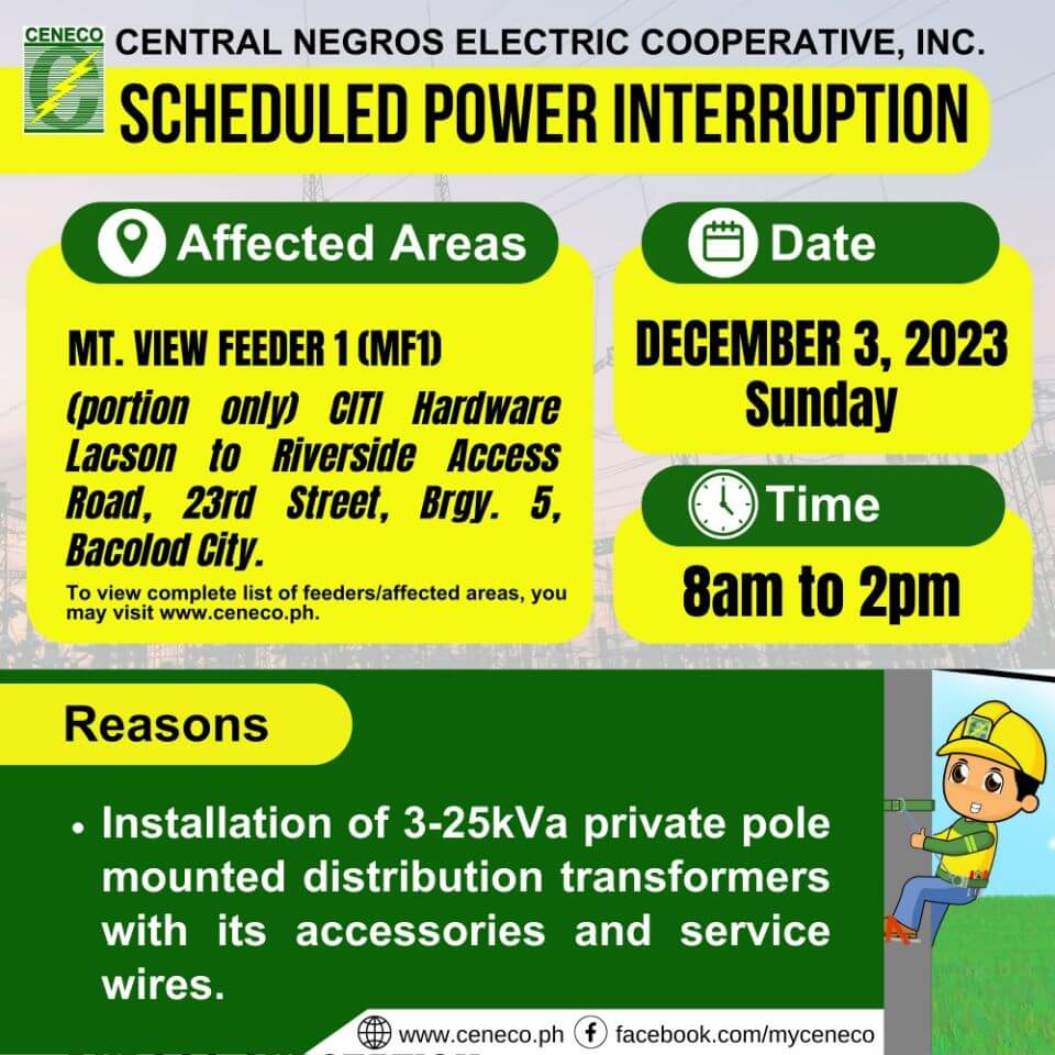 CENECO SETS POWER INTERRUPTION ON DECEMBER 3