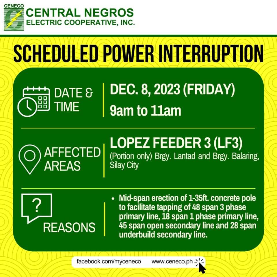 CENECO SETS POWER INTERRUPTIONS ON DECEMBER 8, 9 AND 10