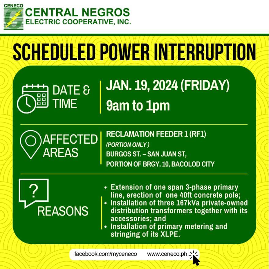 CENECO SETS POWER INTERRUPTIONS ON JANUARY 19 AND 20