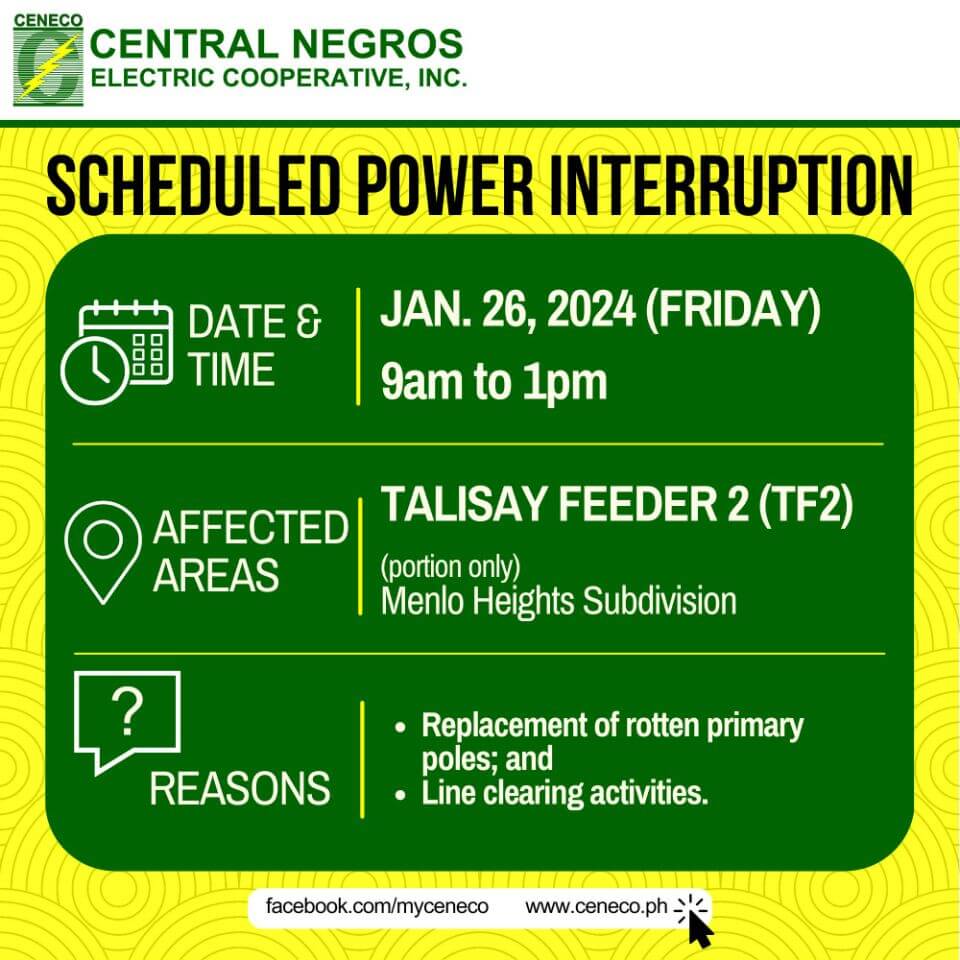 CENECO Power Advisory: Scheduled Power Interruption - January 26, 2024 - Friday