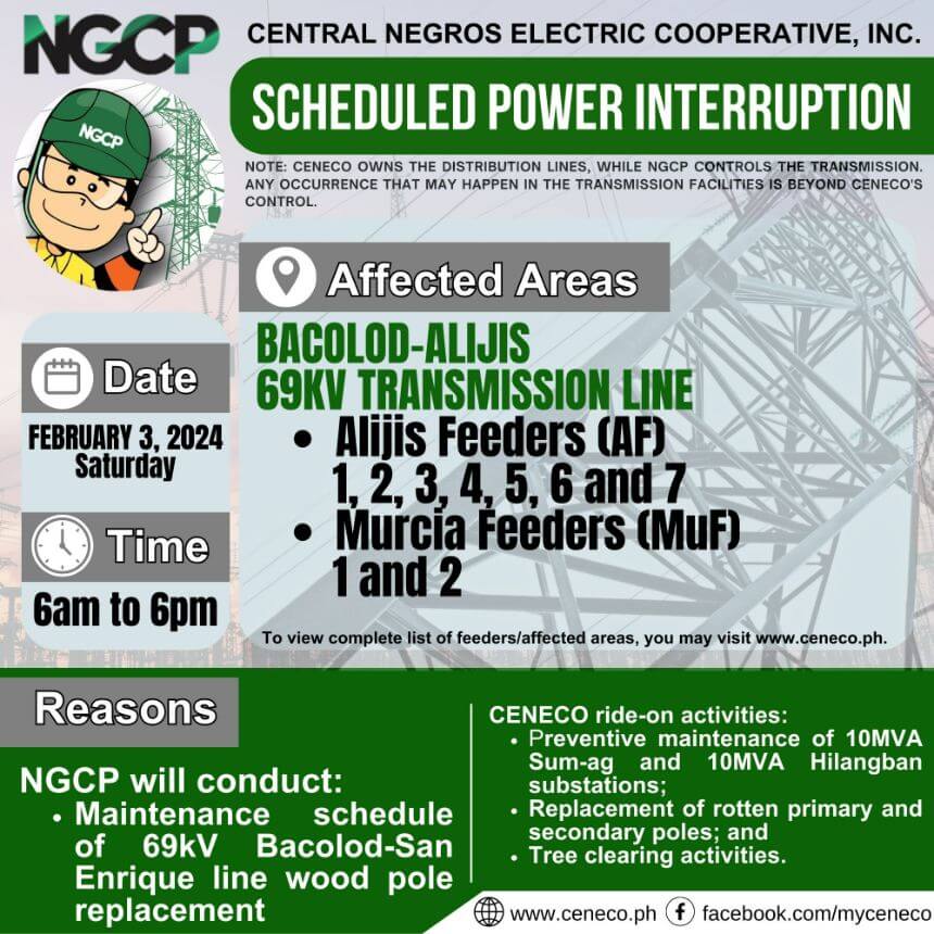 NGCP SETS POWER INTERRUPTION ON FEBRUARY 3