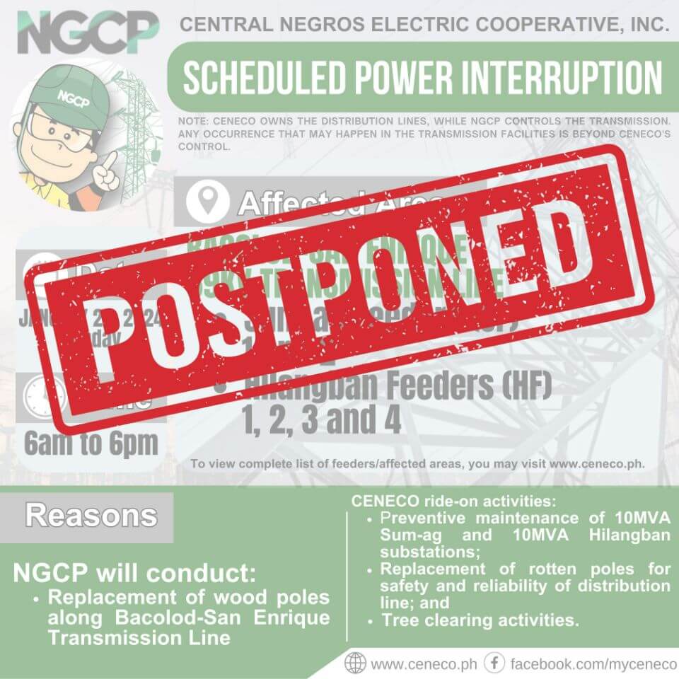 [UPDATE:] NGCP SETS POWER INTERRUPTION ON JANUARY 28 - [POSTPONED]