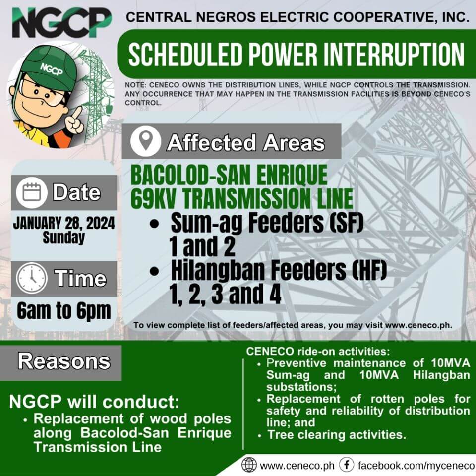 NGCP SETS POWER INTERRUPTION ON JANUARY 28