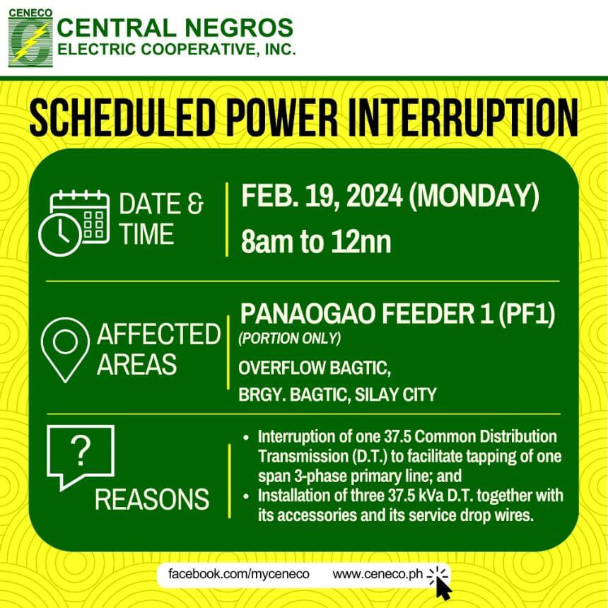 CENECO SETS POWER INTERRUPTION ON FEBRUARY 19