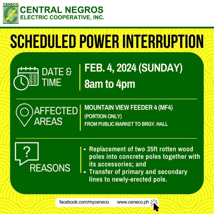 CENECO SETS POWER INTERRUPTION ON FEBRUARY 4