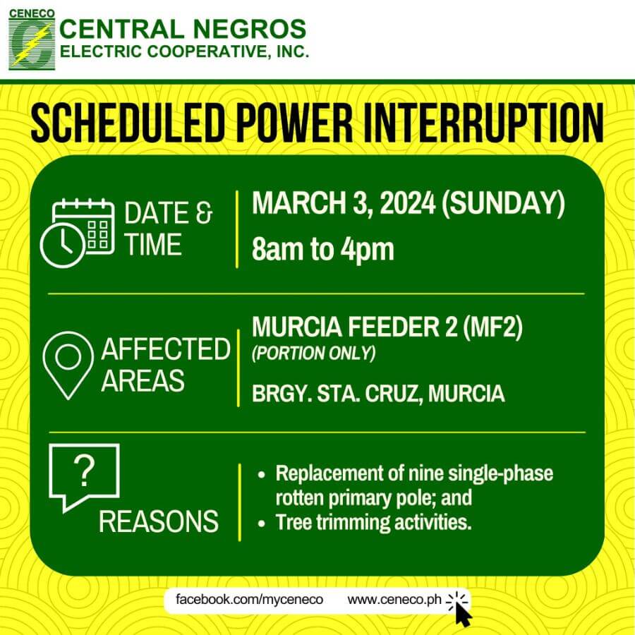 CENECO SETS POWER INTERRUPTIONS ON MARCH 3