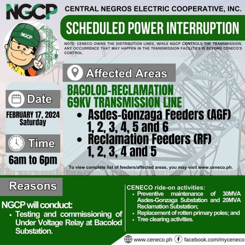 NGCP SETS POWER INTERRUPTION ON FEBRUARY 17