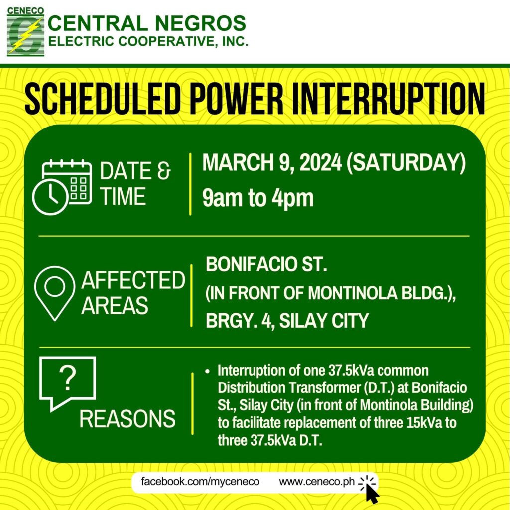 CENECO SETS POWER INTERRUPTIONS ON MARCH 9