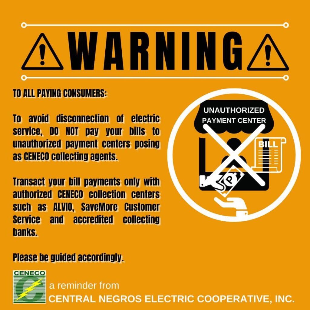 CENECO WARNING: DO NOT pay your bills to unauthorized payment centers