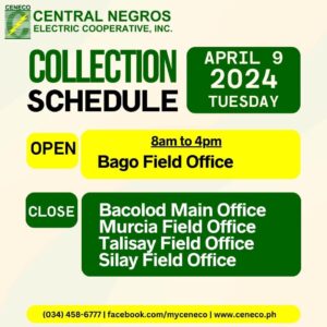 ANNOUNCEMENT: CENECO Collection Section schedule on April 9-10, 2024