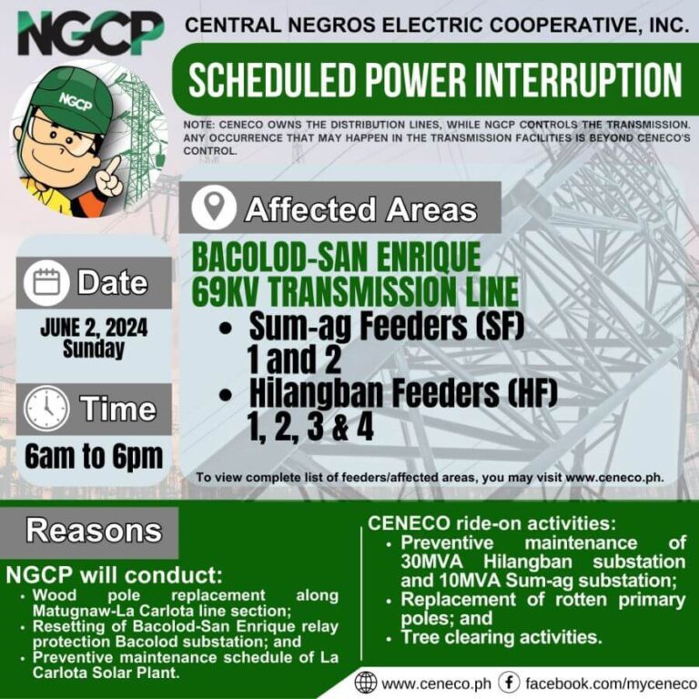 NGCP SETS POWER INTERRUPTION ON JUNE 2