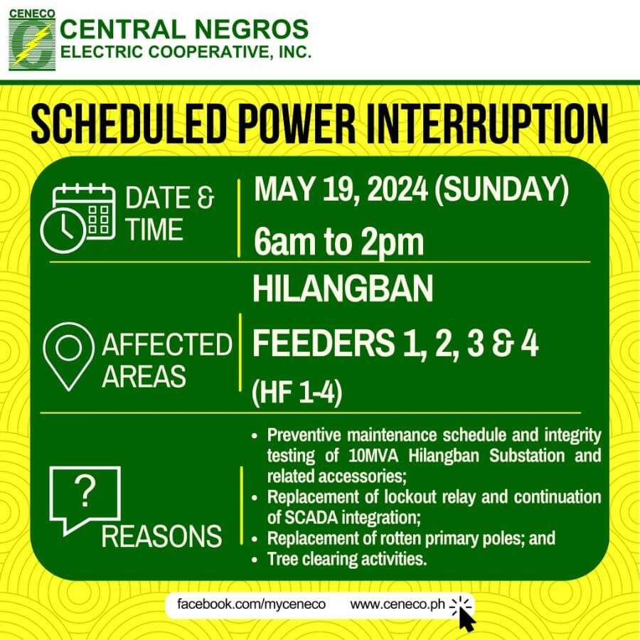 CENECO SETS POWER INTERRUPTION ON MAY 19