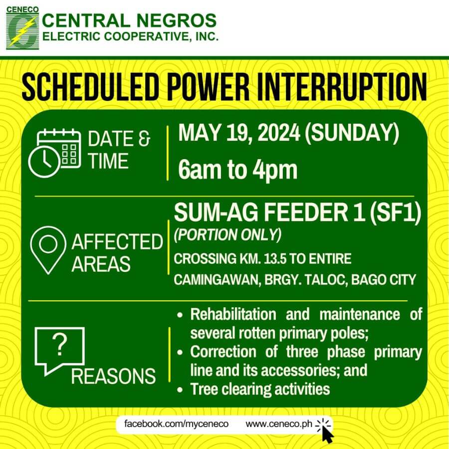 CENECO SETS POWER INTERRUPTION ON MAY 19