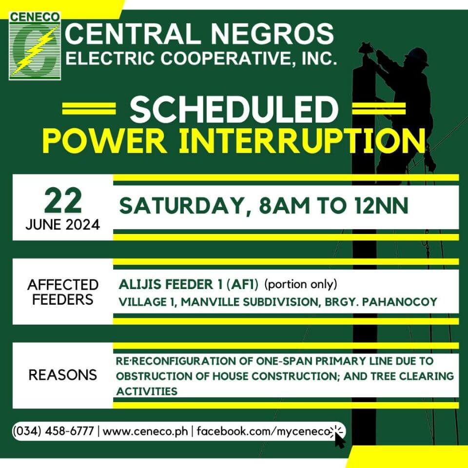 CENECO SETS POWER INTERRUPTIONS ON JUNE 22