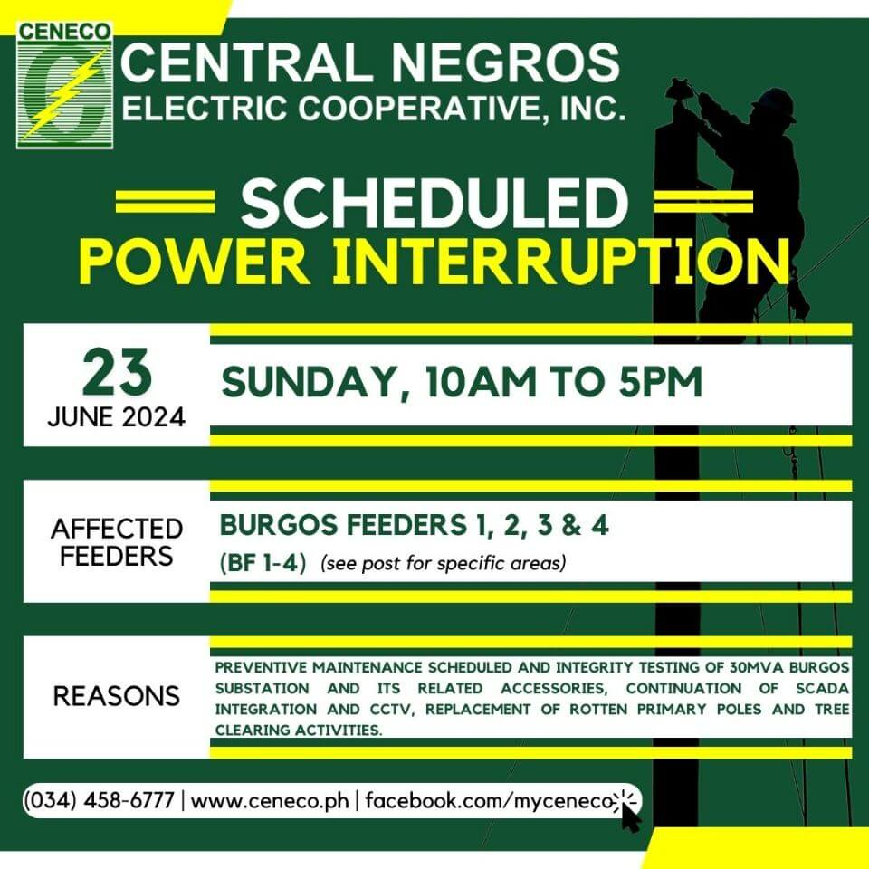 CENECO SETS POWER INTERRUPTIONS ON JUNE 23