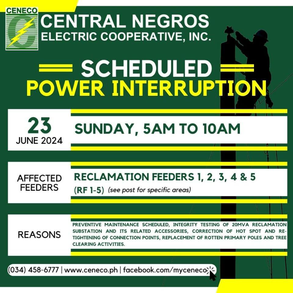 CENECO SETS POWER INTERRUPTIONS ON JUNE 23