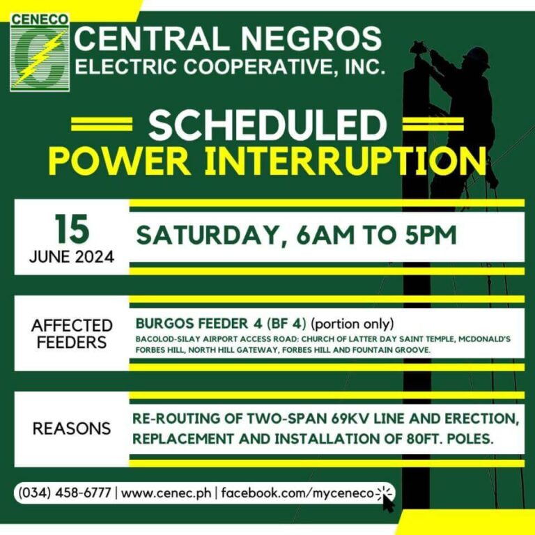 CENECO SETS POWER INTERRUPTIONS ON JUNE 15