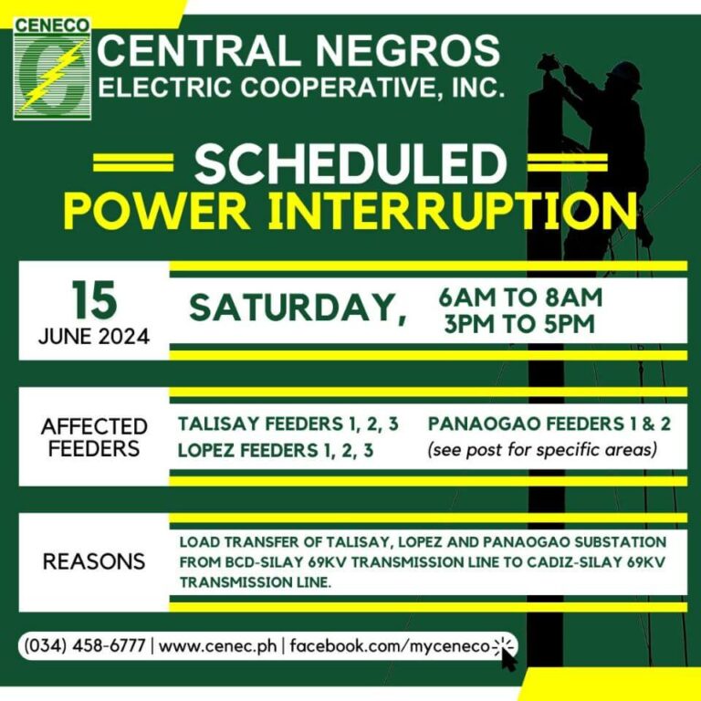 CENECO SETS POWER INTERRUPTIONS ON JUNE 15