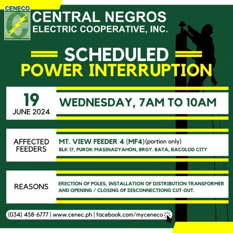 CENECO SETS POWER INTERRUPTIONS ON JUNE 19