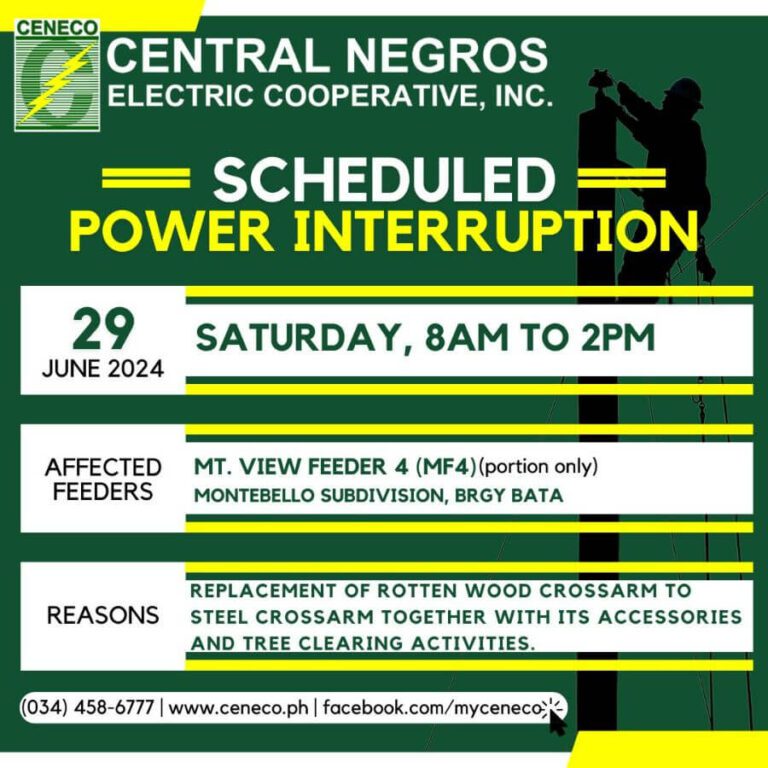 CENECO SETS POWER INTERRUPTIONS ON JUNE 29