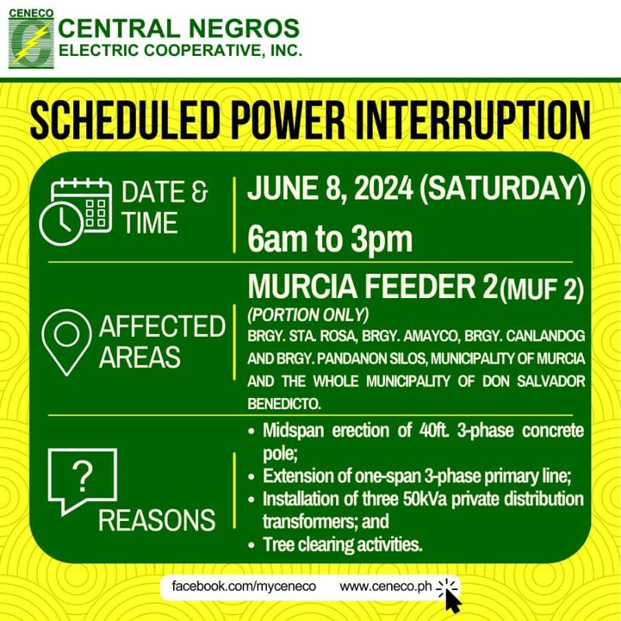 CENECO SETS POWER INTERRUPTION ON JUNE 8