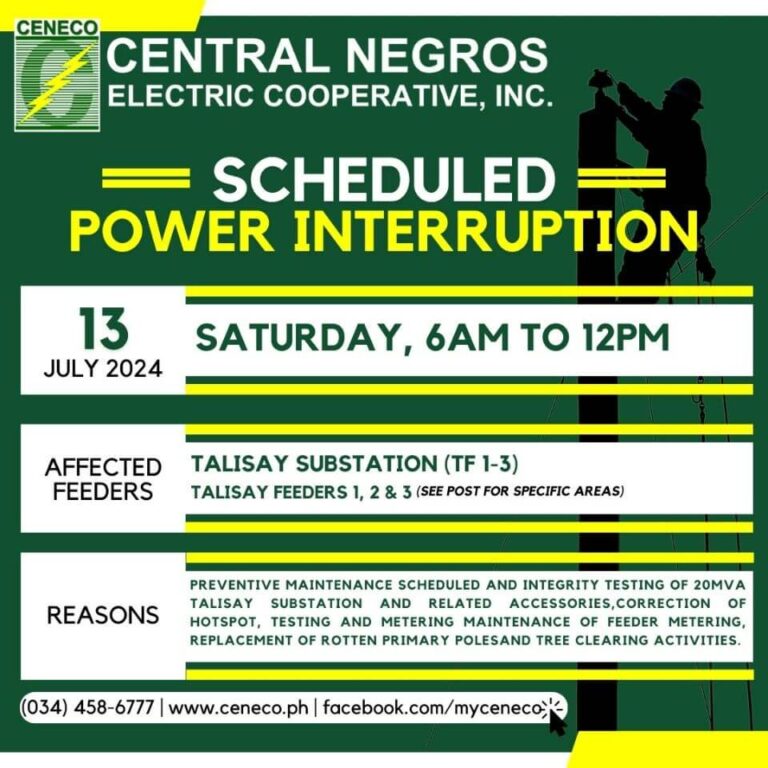 CENECO SETS POWER INTERRUPTIONS ON JULY 13 & 14