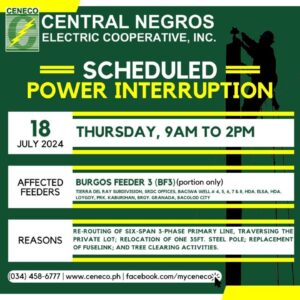 CENECO SETS POWER INTERRUPTION ON JULY 18