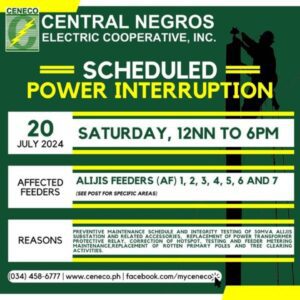 CENECO SETS POWER INTERRUPTIONS ON JULY 20 AND 21