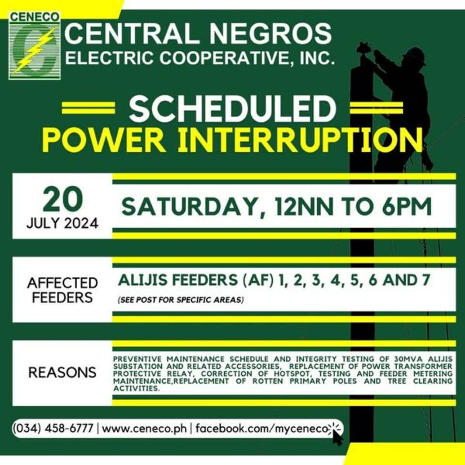 CENECO SETS POWER INTERRUPTIONS ON JULY 20 AND 21