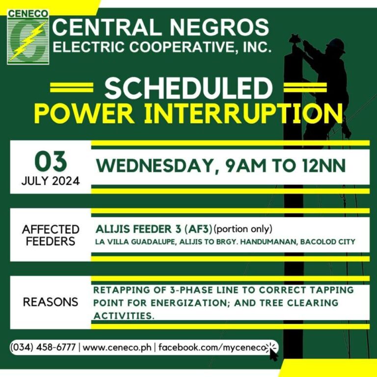 CENECO SETS POWER INTERRUPTIONS ON JULY 3