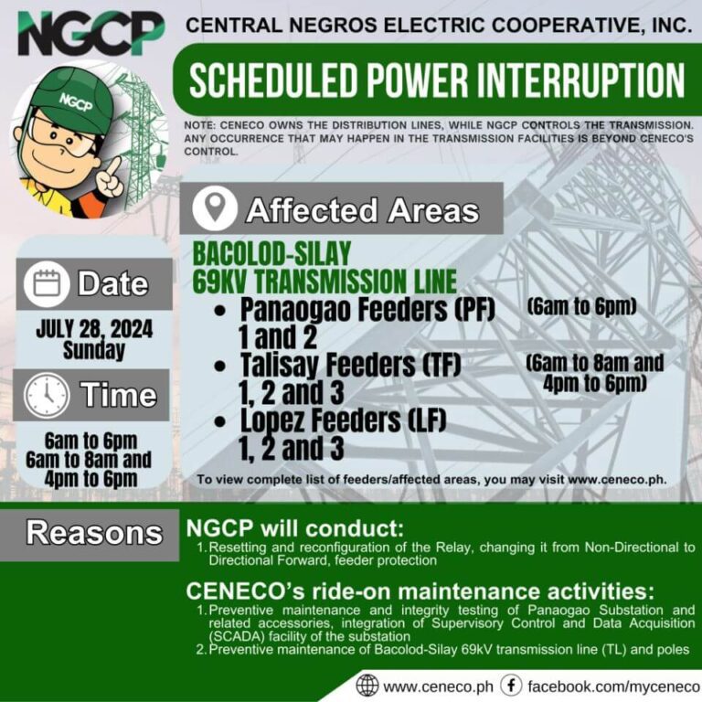 NGCP SETS POWER INTERRUPTION ON JULY 28